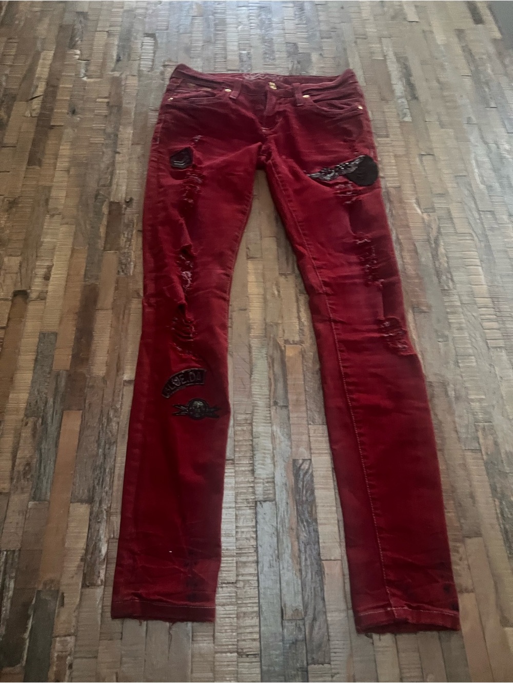 Women's Distressed patchwork Robins Jeans Red Jeans